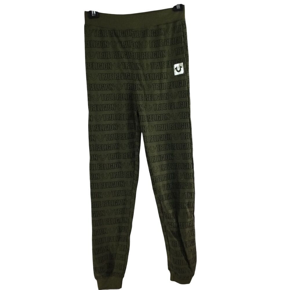 True Religion Youth Jogger Fleece Pull On Sweatpants Logo Olive Green Size XL